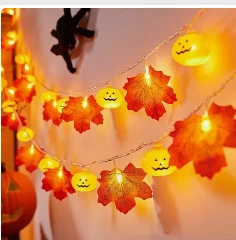 Guirnalda de luces de Halloween, 4.5 m con 30 LED de calabazas y hojas